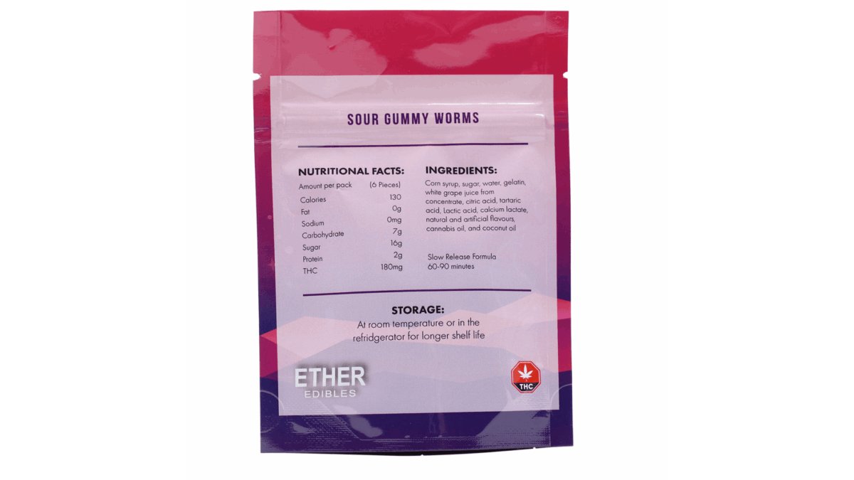 Ether Gummies – 180mg – Sour Gummy Worms - Image 2