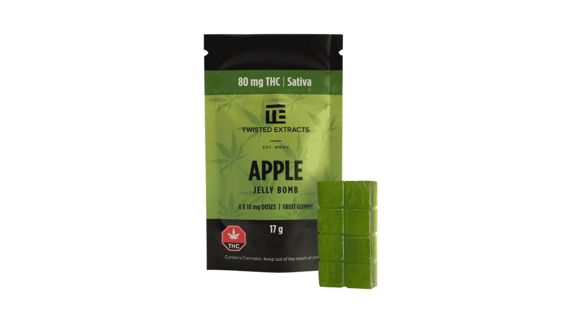 2 Twisted Sativa Jelly Bomb - 80mg THC - Green Apple - Image 1