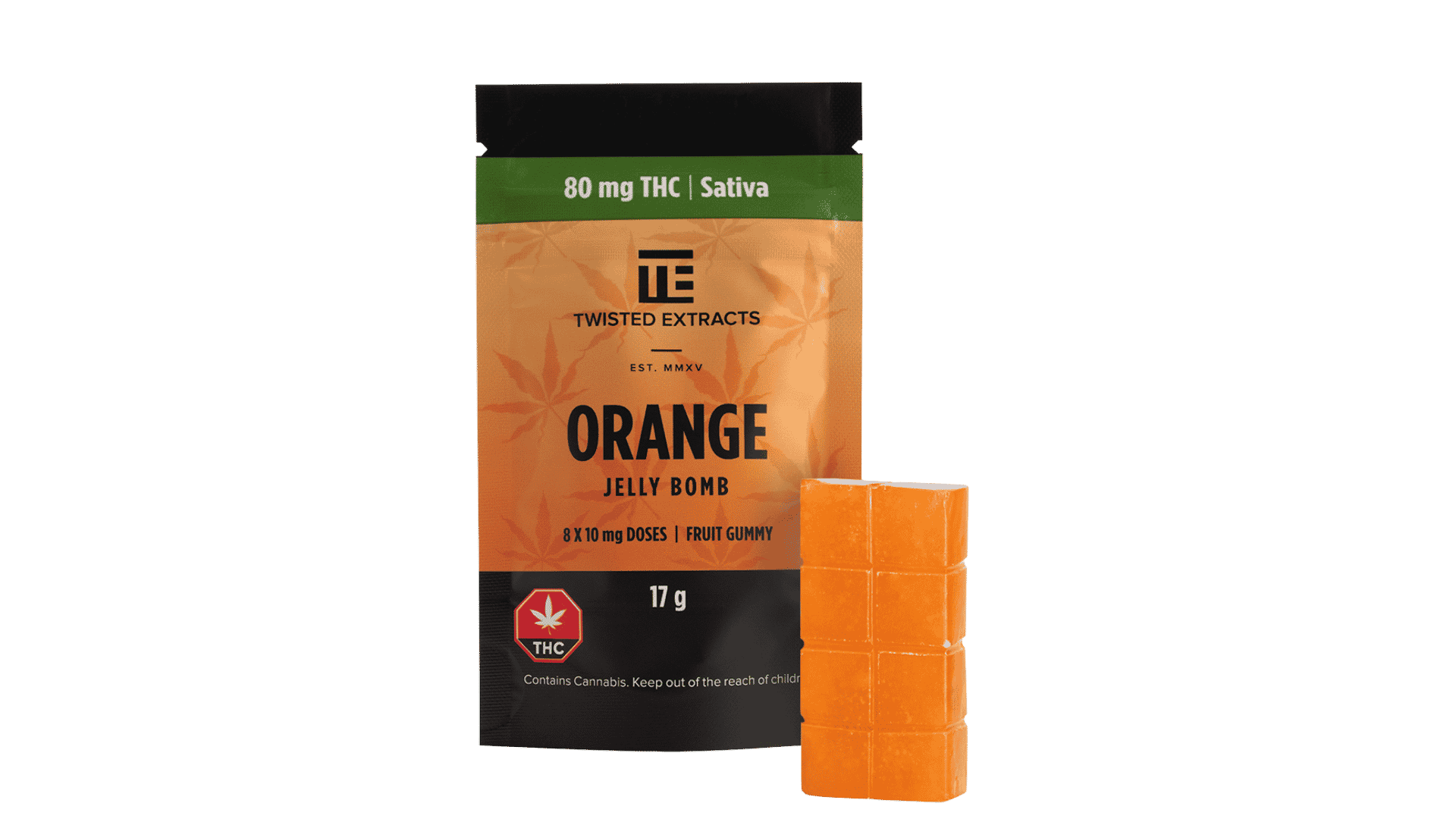 3 Twisted Sativa Jelly Bomb - 80mg THC - Orange - Image 1