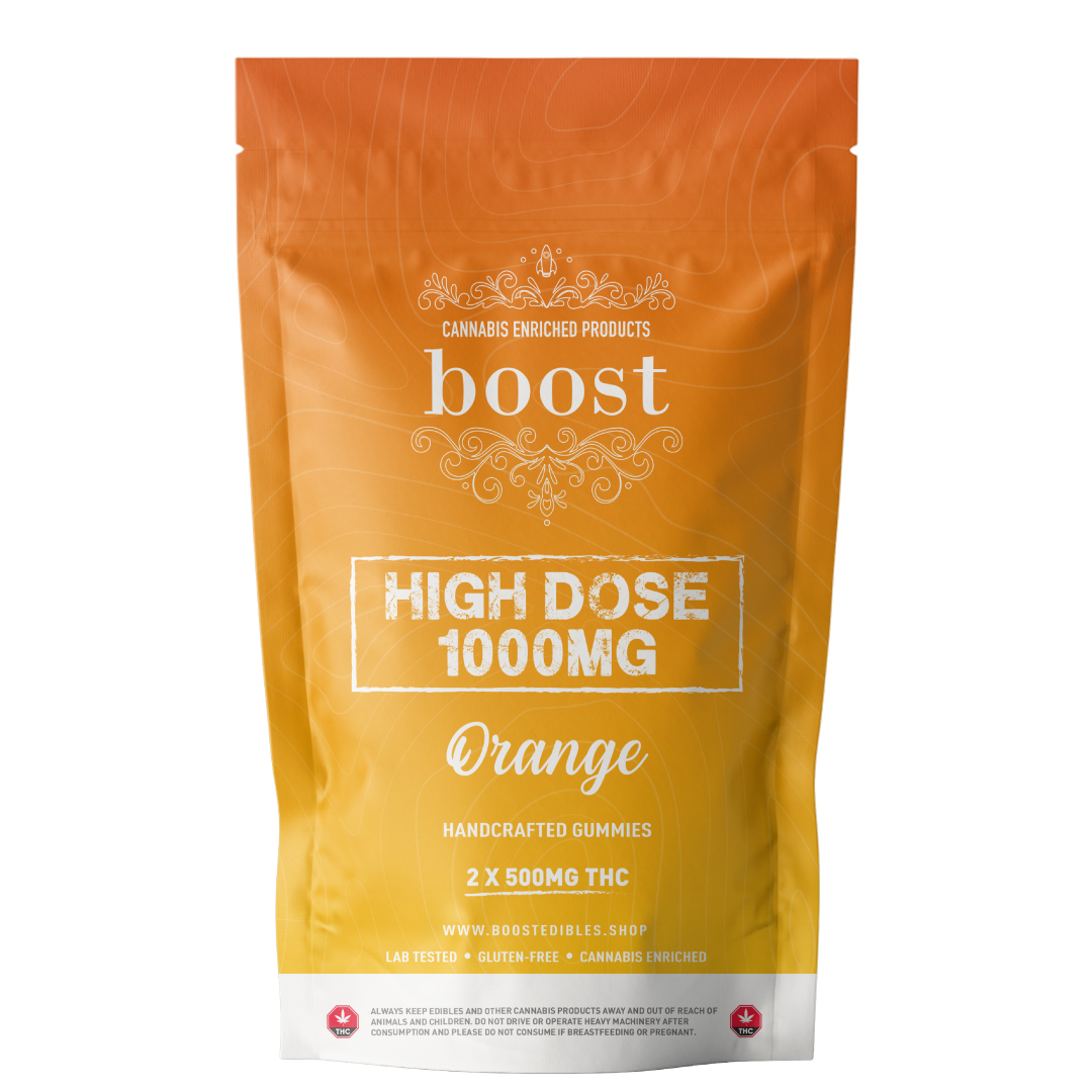 boost1000mgorange Boost High Dose Gummies - 1000mg THC - Orange - Image 1