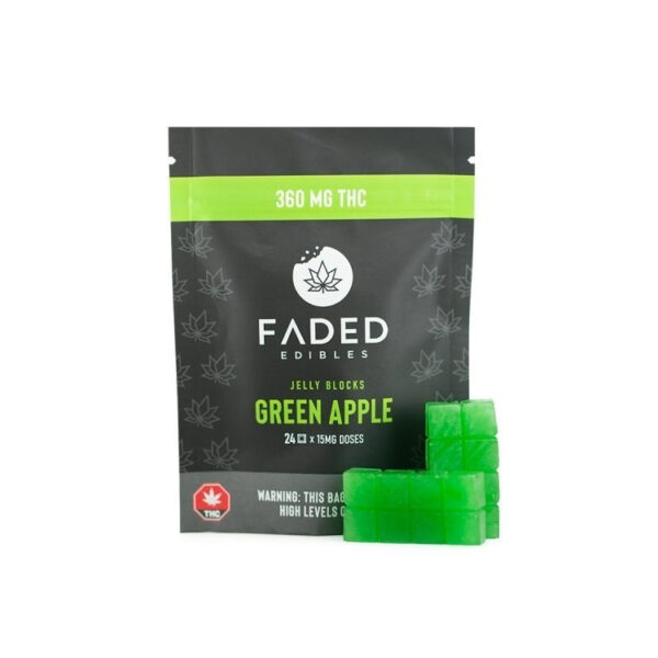 Faded Cannabis Co. Jelly Blocks - 360mg THC - Green Apple - 24 x 15mg - Bulk