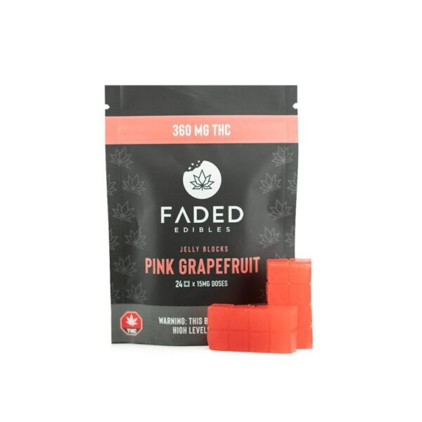 Faded Cannabis Co. Jelly Blocks - 360mg THC - Pink Grapefruit - 24 x 15mg - Bulk