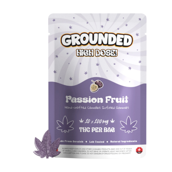 Grounded High Dose THC Edibles - 1000mg THC (10 x 100mg) - Passion Fruit - Bulk