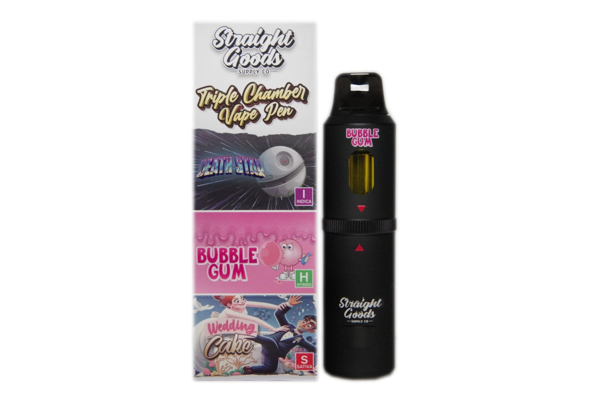 1-23 Straight Goods Triple Chamber Vape – 9 Grams THC – Death Star x Bubble Gum x Wedding Cake - Image 1