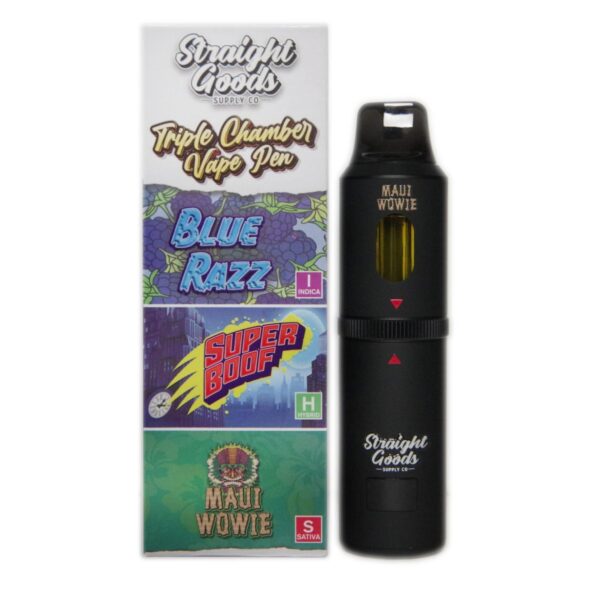 Straight Goods Triple Chamber Vape – 3g + 3g + 3g – Blue Razz x Super Boof x Maui Wowie – 9 Gram THC - Bulk