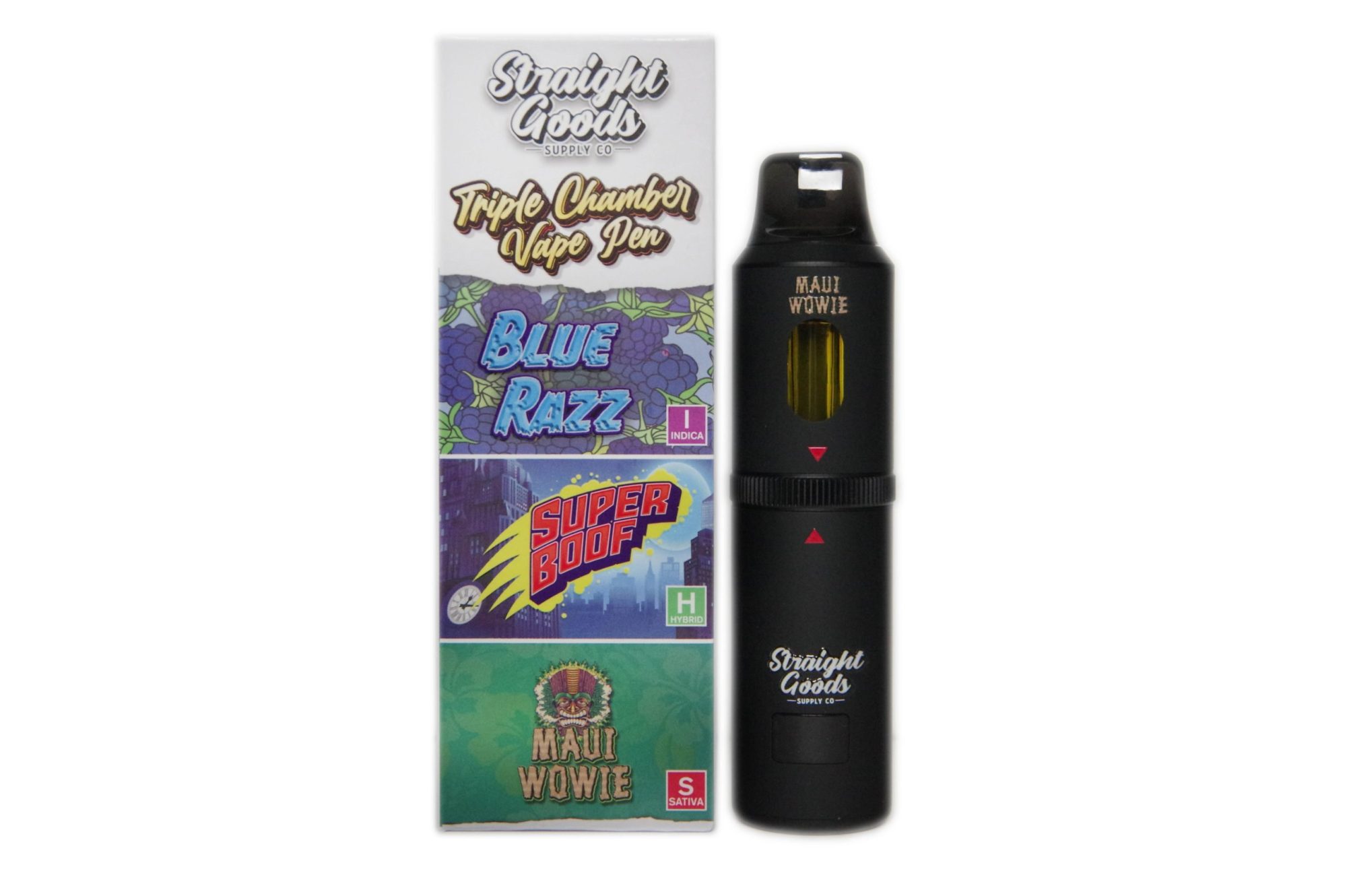 1-29 Straight Goods Triple Chamber Vape – 3g + 3g + 3g – Blue Razz x Super Boof x Maui Wowie – 9 Gram THC - Image 1