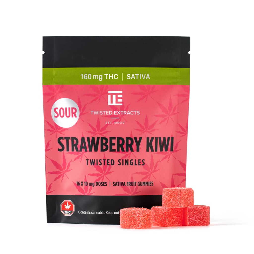 Twisted-Singles-Sour-Strawberry-Kiwi-1 Twisted Extracts Sour Twisted Singles - 160mg THC - 16 x 10mg THC - Image 1