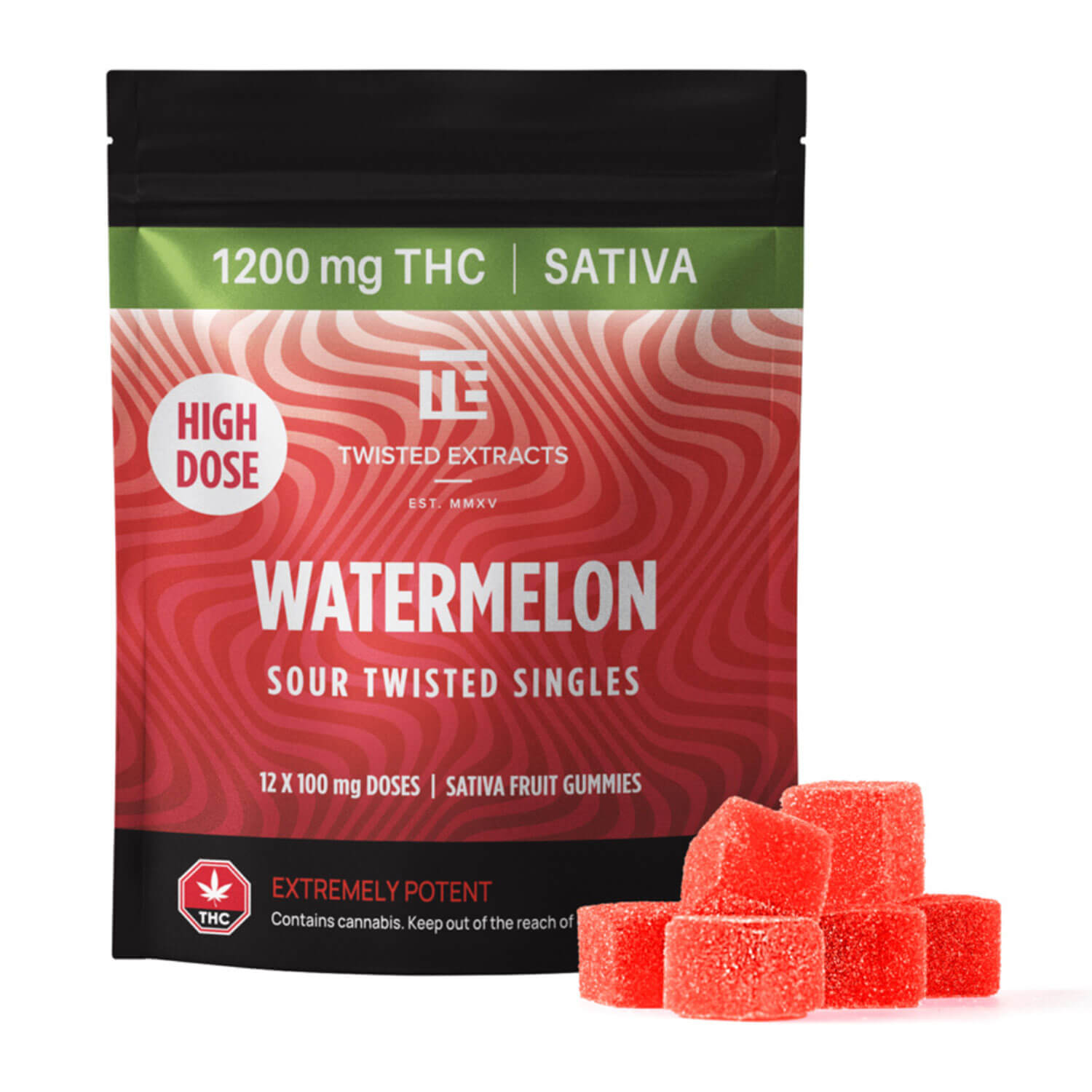 TwistedExtracts-High-Dose-Sour-Twisted-Singles-Waternelon-2 Twisted High Dose Singles - 1200mg THC - 12 x 10mg THC - Image 1