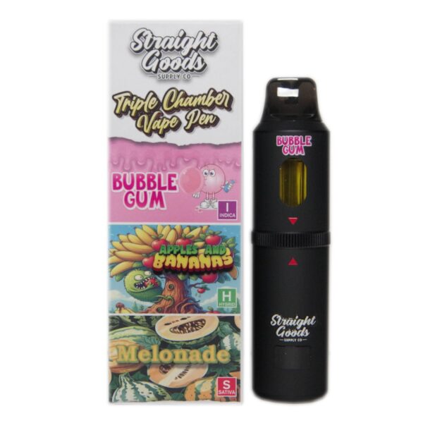 Straight Goods Triple Chamber Vape – 3g + 3g + 3g – Bubble Gum x Apple & Banana x Melonade – 9 Gram THC - Bulk