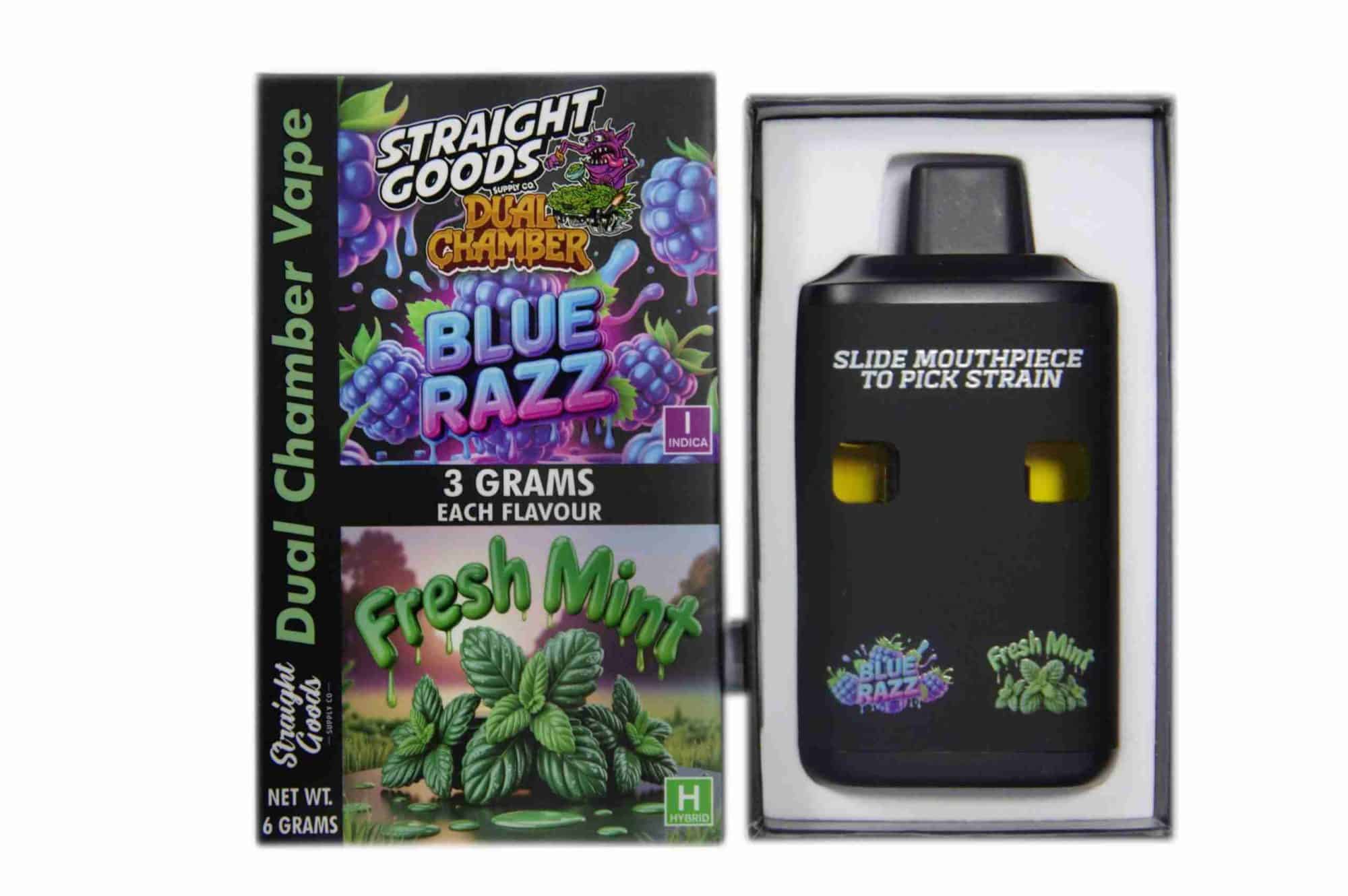 1-2 Straight Goods Dual Chamber Vape – 3g + 3g – Blue Razz x Fresh Mint - Image 1
