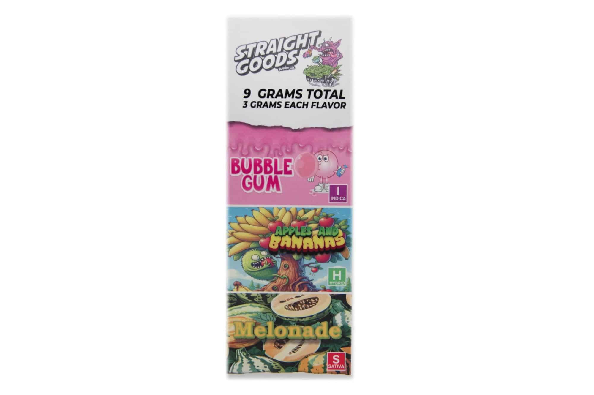 2-13 Straight Goods Triple Chamber Vape – 9 Grams THC – Bubble Gum x Apples & Bananas x Melonade - Image 1