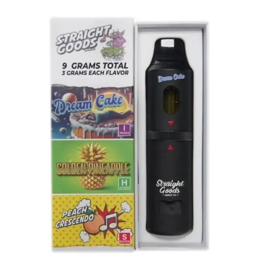 IMG_1139 Straight Goods Triple Chamber Vape – 9 Grams THC – Dream Cake x Golden Pineapple x Peach Crescendo - Image 1