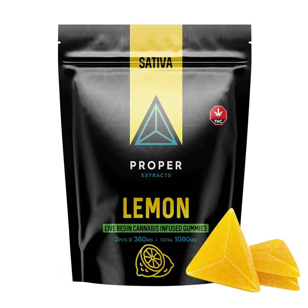 buy proper live resin gummies online canada Proper Triangles 1080 mg Live Resin Gummies - Sativa - Lemon - Image 1
