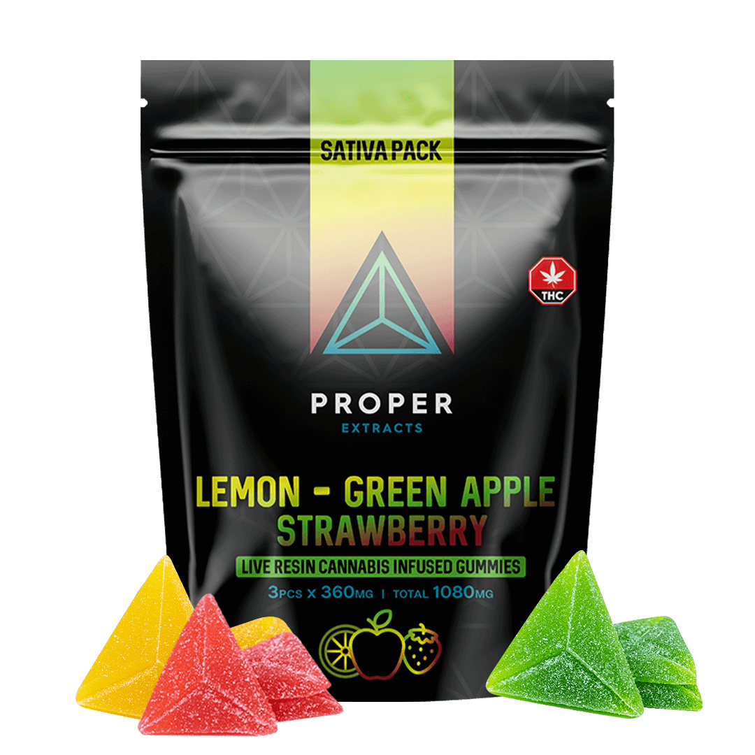 buy proper live resin gummies online canada Proper Triangles 1080 mg Live Resin Gummies - Sativa Pack - Image 1