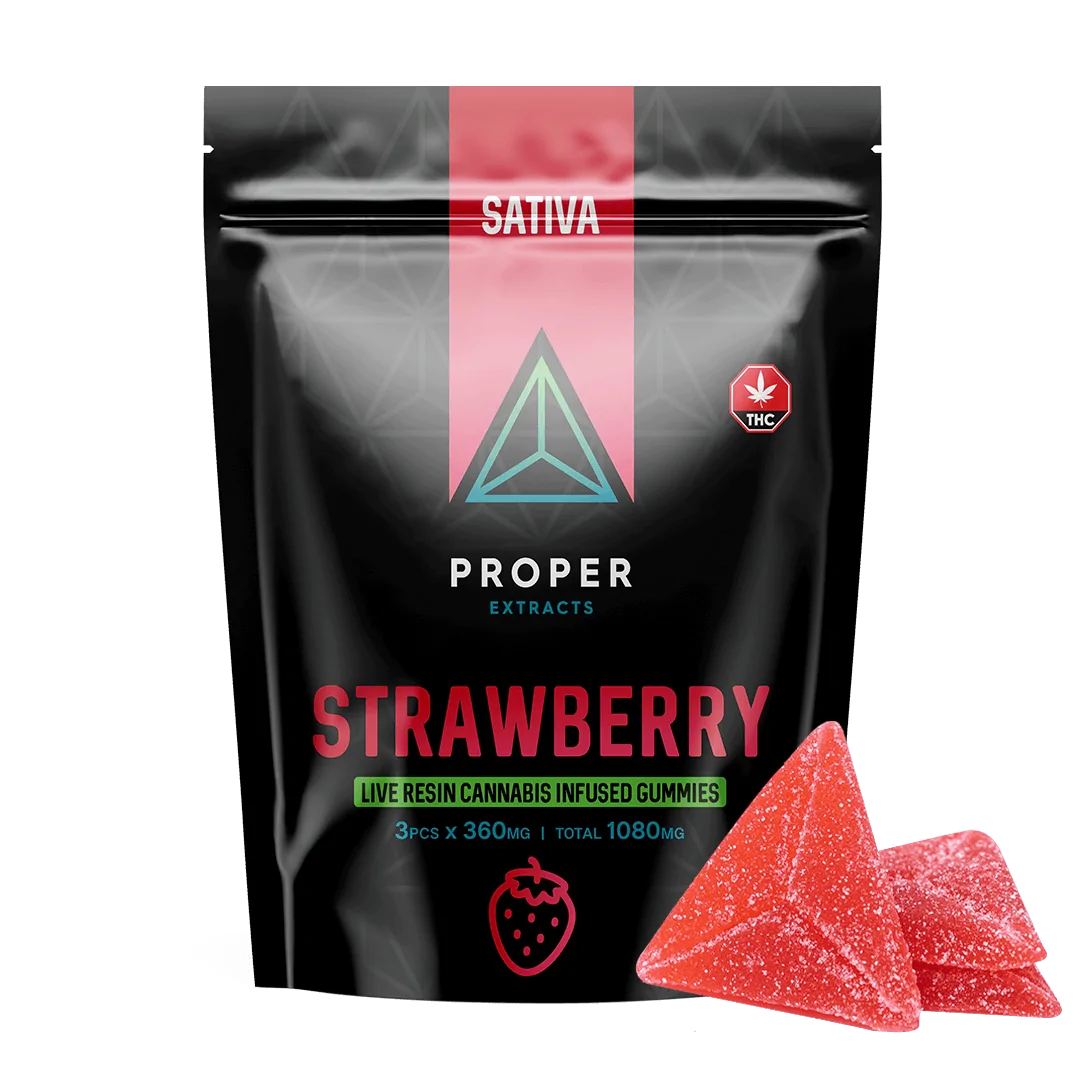 buy proper live resin gummies online canada Proper Triangles 1080 mg Live Resin Gummies - Sativa - Strawberry - Image 1