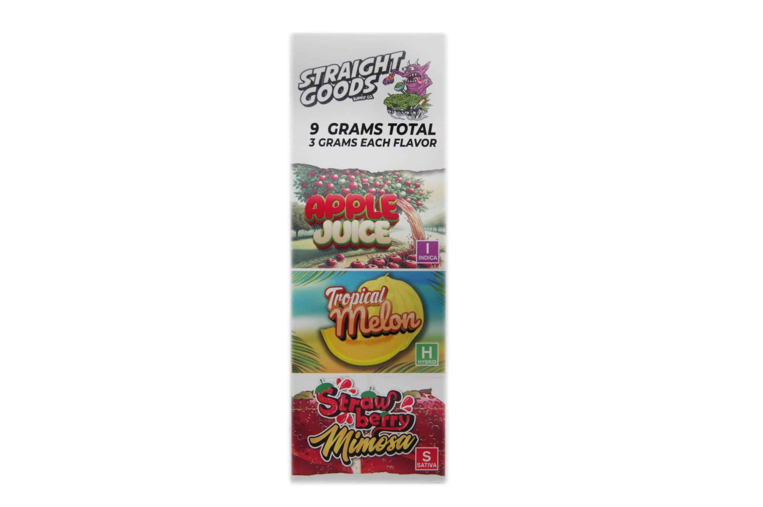 apple-tropical-strawberry-back-scaled-1 Straight Goods Triple Chamber Vape – 9 Grams THC – Apple Juice x Tropical Melon x Strawberry Mimosa - Image 1