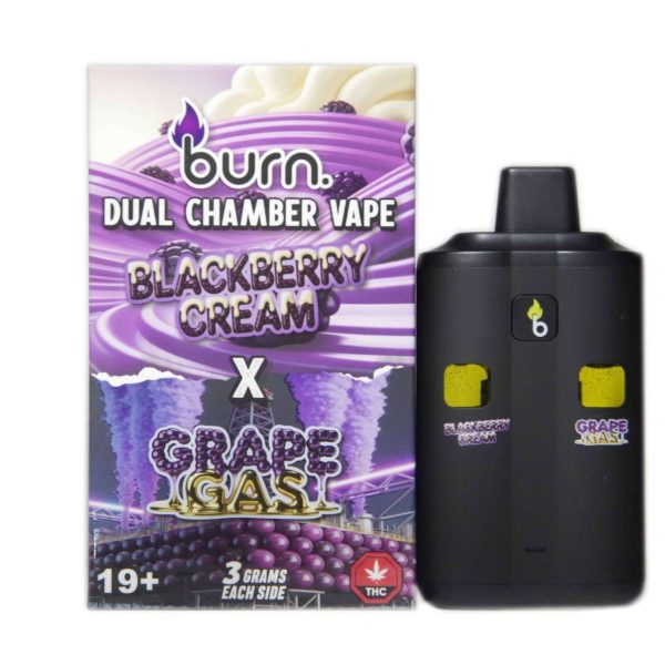 Burn Dual Chamber Vape – 3g + 3g - Blackberry Cream x Grape Gas - 6 Gram THC - Bulk