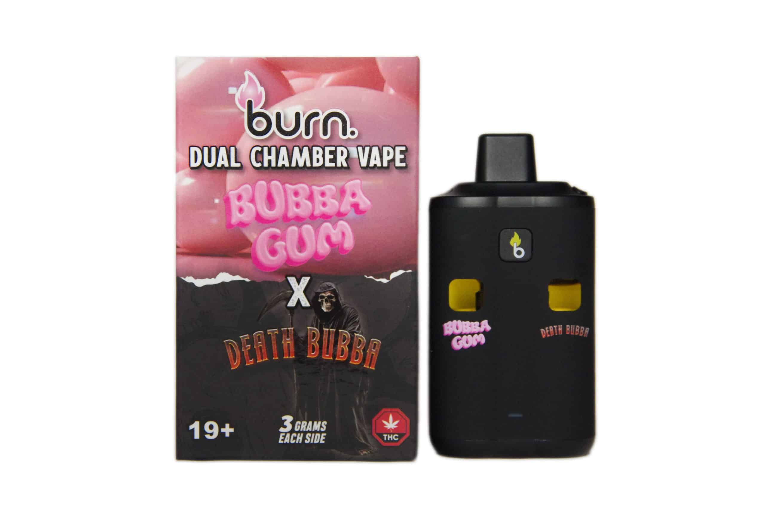bubba-gum-death-front-scaled-1 Burn Dual Chamber Vape – 3g + 3g - Bubba Gum x Death Bubba - 6 Gram THC - Image 1