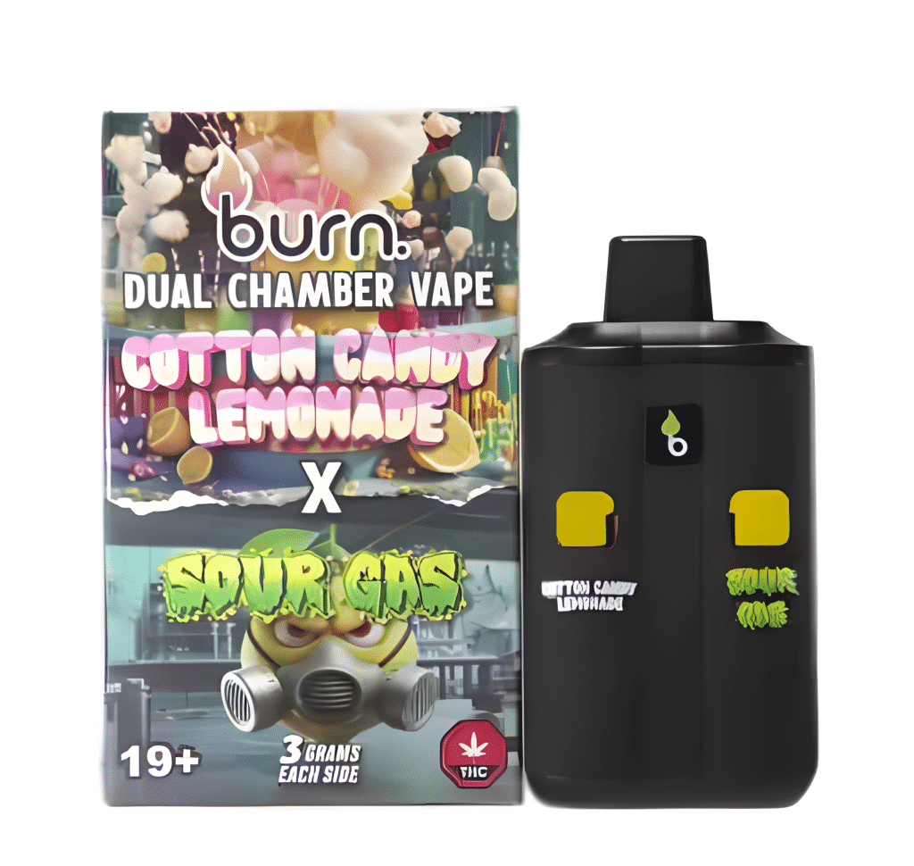 cotton-x-sour-upscayl--e1753481690212-1024x970 Burn Dual Chamber Vape – 3g + 3g - Cotton Candy Lemonade x Sour Gas - 6 Gram THC - Image 1