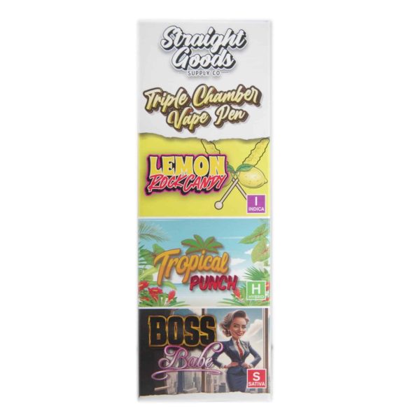Straight Goods Triple Chamber Vape – 9 Grams THC – Lemon Rock Candy x Tropical Punch x Boss Babe