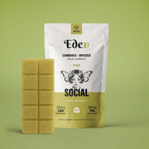 Eden Social – 10mg THC / 20mg CBD Gummies – Pear
