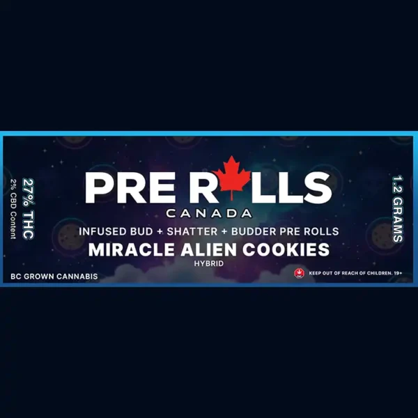 Infused Pre Roll – Miracle Alien Cookies – Shatter & Budder – 1.2g (Hybrid)